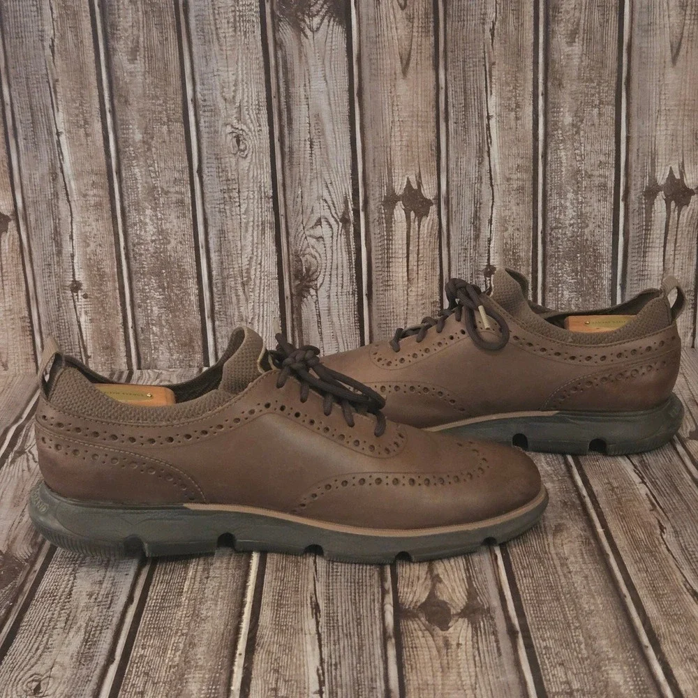 Sz 10.5 M Mens Cole Haan 4.Zerogrand Brown Leather Wingtip Oxford Shoes VGUC